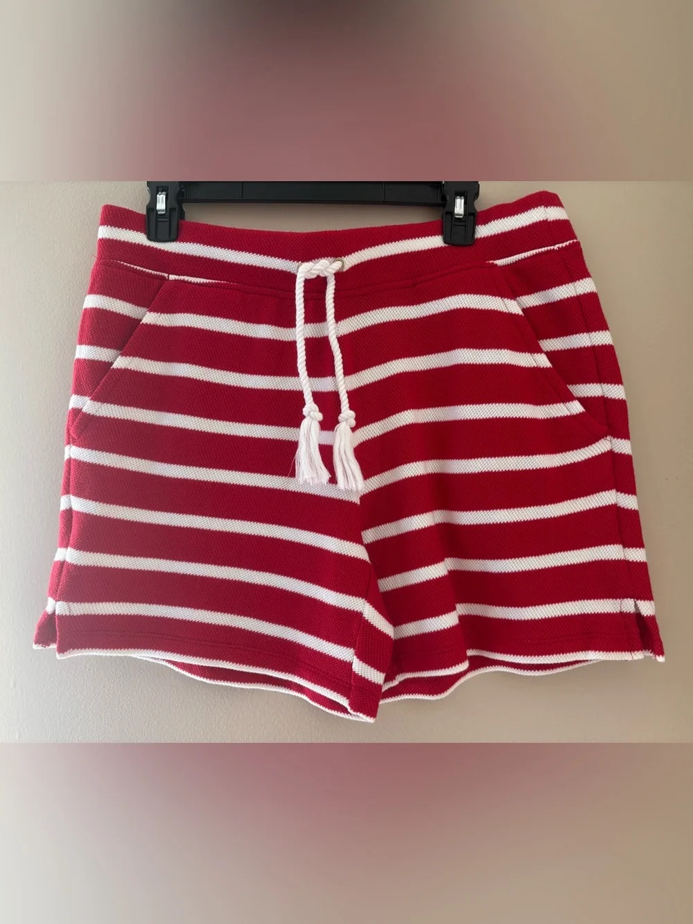 NWT Talbots Nautical Beach Terry Shorts Luna Stripe Red White 6” Size Medium - Picture 6 of 7